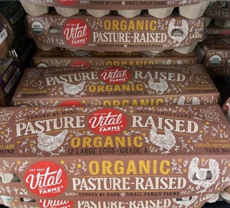 Photo of a brown egg carton that says Pasture Raised Organic